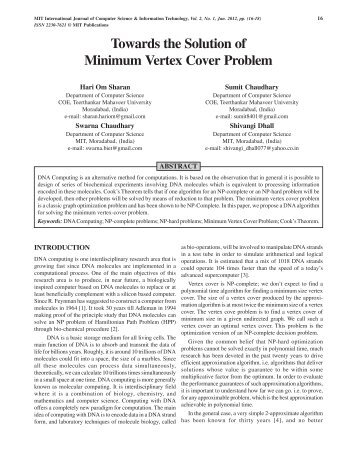 Towards the Solution of Minimum Vertex Cover ... - MIT Publications