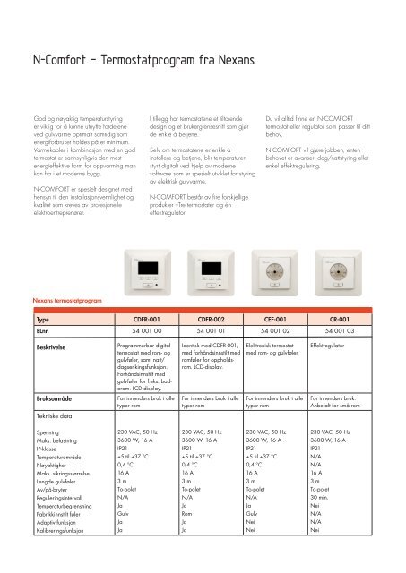 N-COMFORT termostater - Nexans