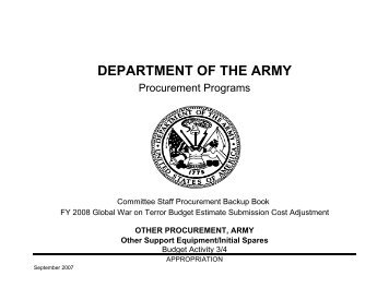 Table of Contents - Other Procurement, Army - U.S. Army