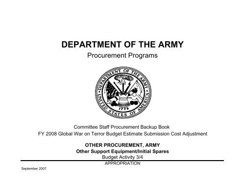 Table of Contents - Other Procurement, Army - U.S. Army
