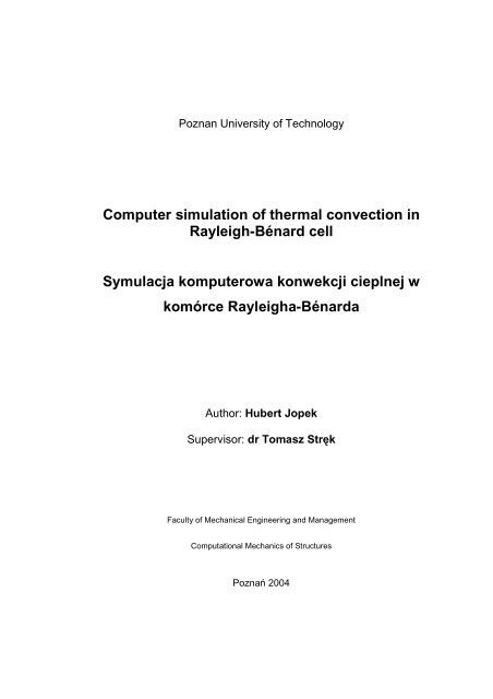 Computer simulation of thermal convection in Rayleigh-Bénard cell ...
