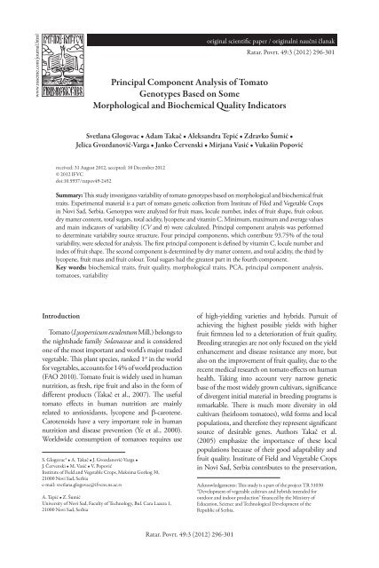 Principal Component Analysis of Tomato Genotypes Based ... - CEON