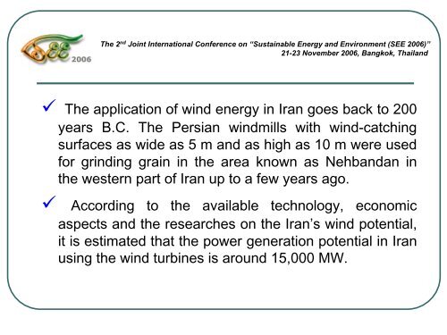 Recent Advances in the Implementation of Wind Energy in Iran