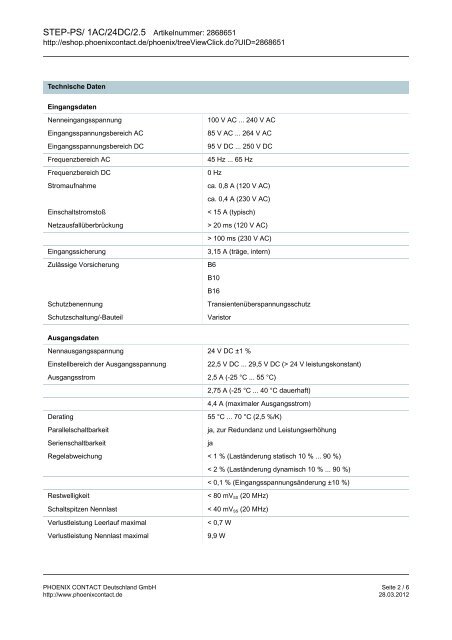 Datenblatt und Approbationen