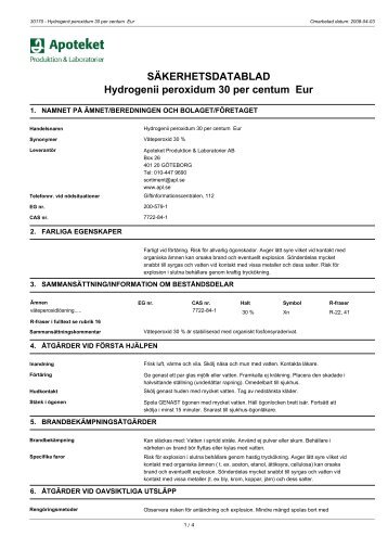 SÃKERHETSDATABLAD Hydrogenii peroxidum 30 per ... - Apoteket