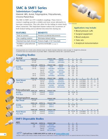 SMC & SMF1 Series Specifications - Colder Products Company