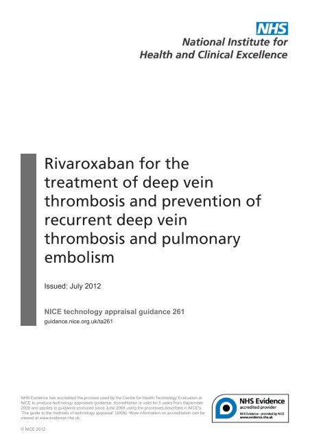 Rivaroxaban For The Treatment Of Deep Vein Thrombosis National