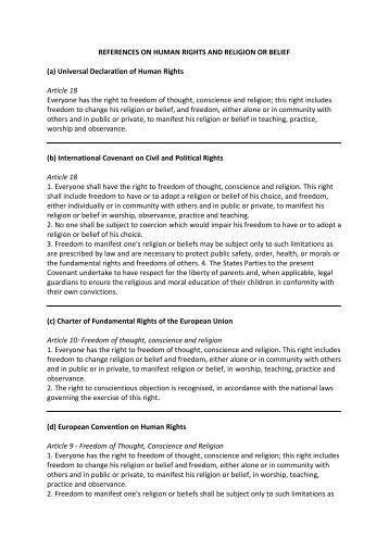 REFERENCES ON HUMAN RIGHTS AND RELIGION OR ... - hpd