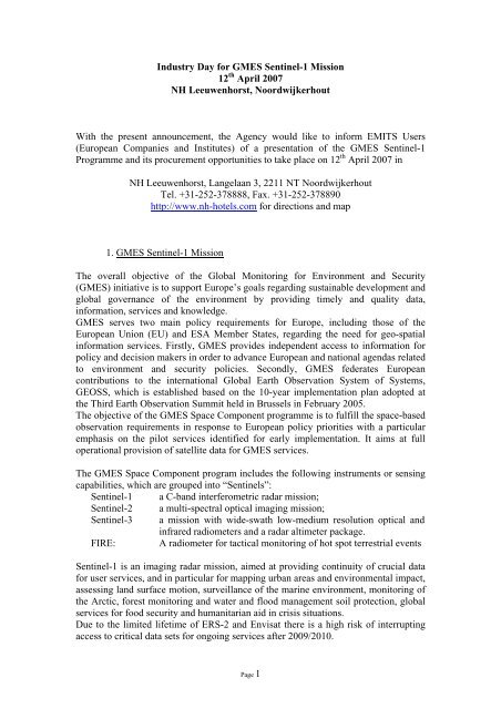 Industrial Space Day for GMES Sentinel-1 Mission - Emits - ESA