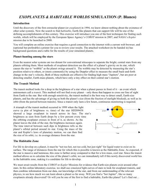 EXOPLANETS & HABITABLE WORLDS SIMULATION (P ... - Kepler