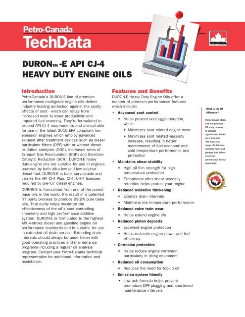Tech Data DURON -E API CJ-4 Heavy Duty Engine ... - Petro-Canada