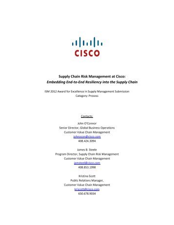 Supply Chain Risk Management at Cisco - Institute for Supply ...