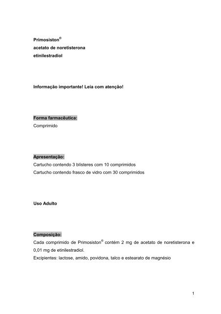 Primosiston acetato de noretisterona etinilestradiol InformaÃ§Ã£o