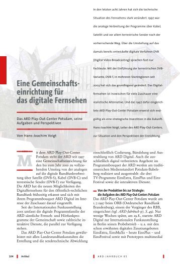 Eine Gemeinschafts- einrichtung für das digitale Fernsehen - ARD