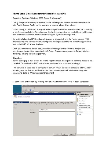 Raid Notification How to Setup E-mail Alerts for Intel® Rapid Storage RAID ... - MaxData