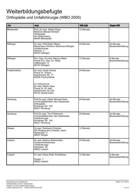 Liste new61103 - Ãrztekammer des Saarlandes