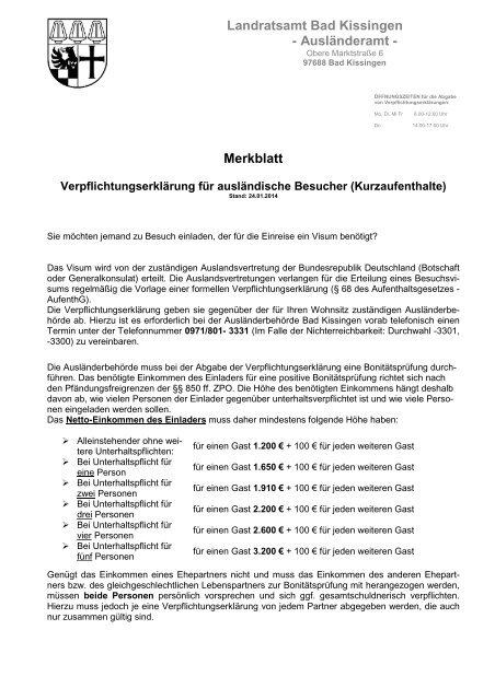 Merkblatt zur verpflichtungserklärung