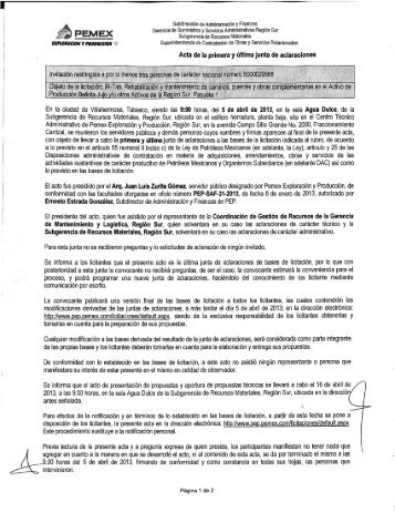 002-primera junta de aclaraciones.pdf - PEMEX ExploraciÃ³n y ...