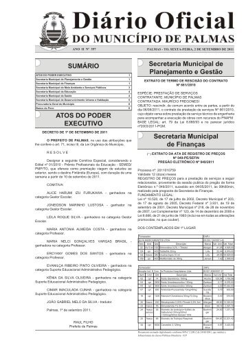 Secretaria Municipal de Finanças - Diário Oficial de Palmas