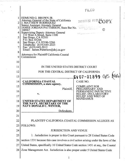 Text of the complaint filed in U.S. - California Coastal Commission ...