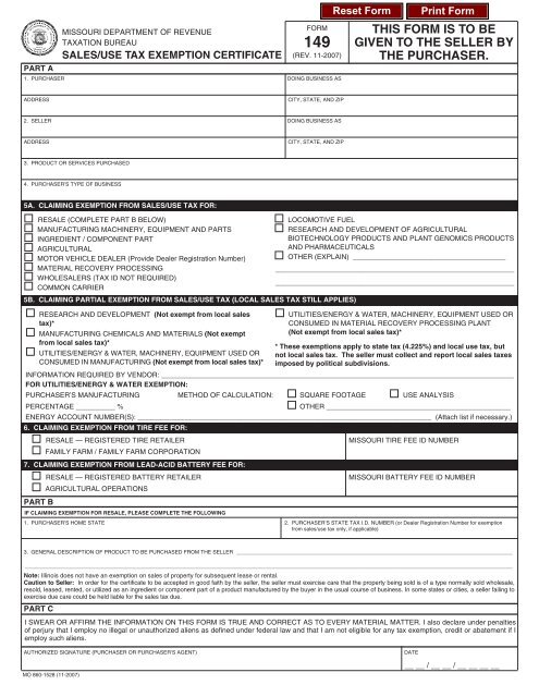 149 Sales/Use Tax Exemption Certificate - Negwer