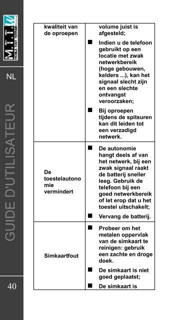 Gebruikershandleiding draagbare telefoon GSM/GPRS M.T.T. ...