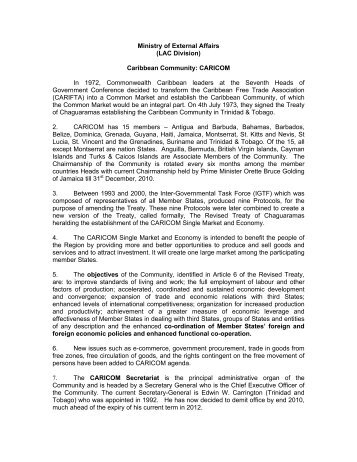 Ministry of External Affairs (LAC Division) Caribbean Community ...