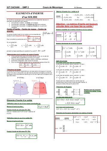 Fiche Meca GMP1 :ElÃ©ments d'Inertie; Cinetique