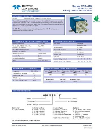 to view datasheet - Teledyne Coax Switches