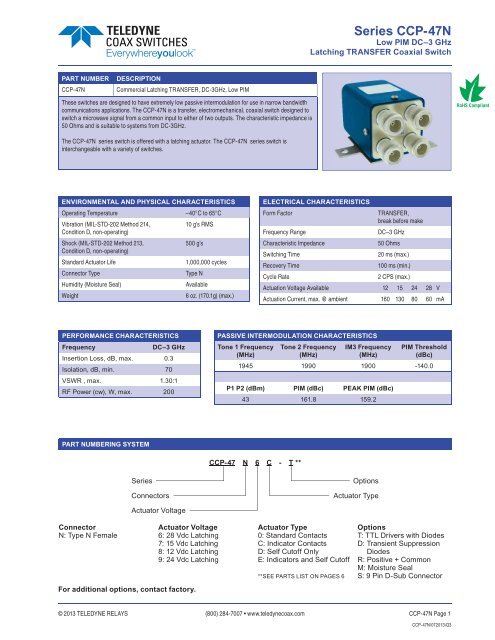 to view datasheet - Teledyne Coax Switches