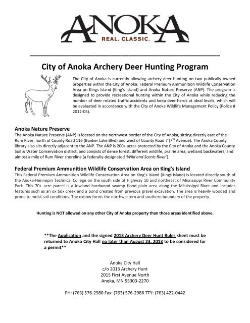 City of Anoka Archery Deer Hunting Program