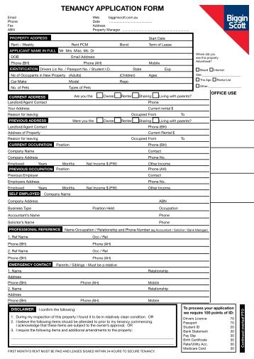 TENANCY APPLICATION FORM - Biggin Scott