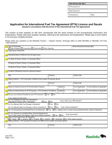 Application for IFTA Licence and Decals - Government of Manitoba