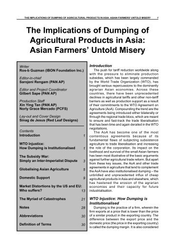 The Implications of Dumping of Agricultural Products in Asia ... - PCFS