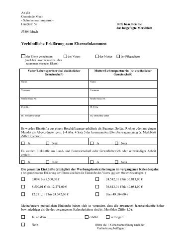 Verbindliche ErklÃ¤rung zum Elterneinkommen - Gemeinde Much