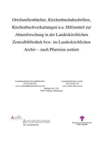 Ortsfamilienbücher, Kirchenbuchabschriften - Landeskirchliches ...