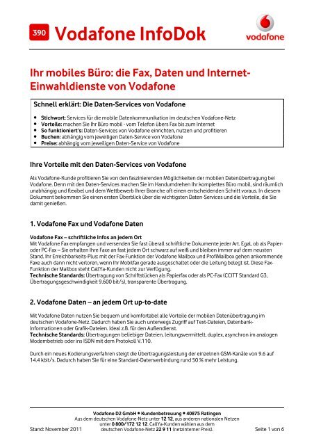 Infodok 390: Ihr mobiles Büro: Die Fax, Daten und Internet - Vodafone