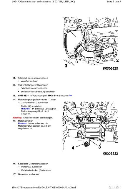 Generator aus- und einbauen (Z 22 YH, LHD, AC) J705100 - Galerie