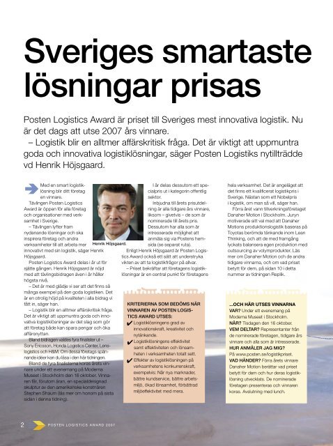 De bästa logistiklösningarna tävlar i sjätte Posten Logistics Award ...