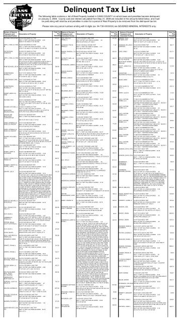 Delinquent Tax List - Cass County, Minnesota