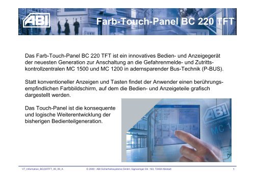 Farb-Touch-Panel BC 220 TFT - ABI Sicherheitssysteme GmbH