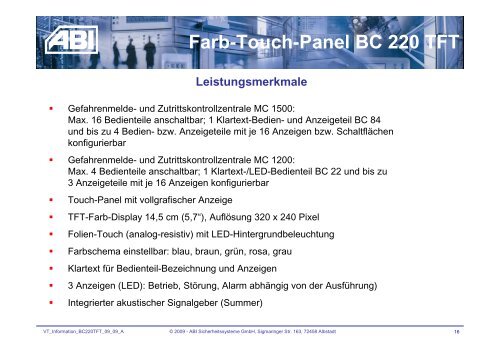 Farb-Touch-Panel BC 220 TFT - ABI Sicherheitssysteme GmbH