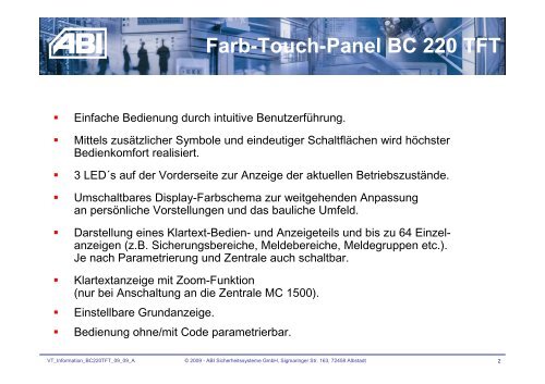 Farb-Touch-Panel BC 220 TFT - ABI Sicherheitssysteme GmbH