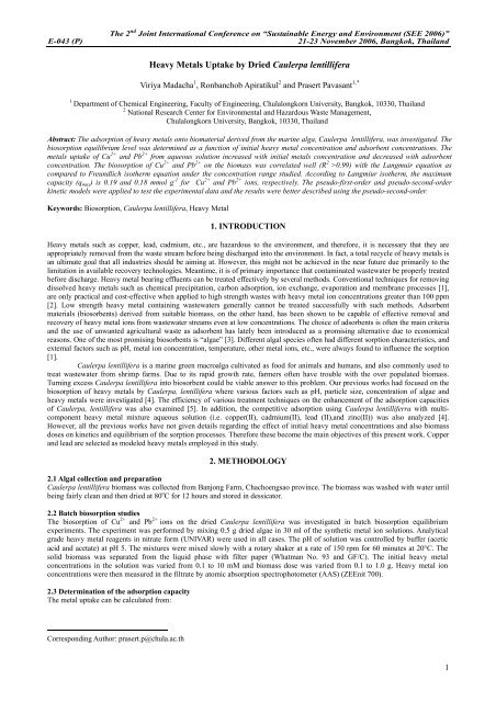 Heavy Metals Uptake by Dried Caulerpa lentillifera - The Joint ...