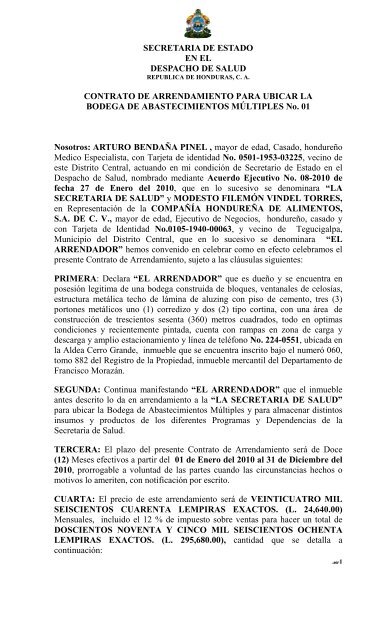 Contrato No. 01 Arrendamiento de ASM - Secretaria de Salud