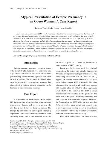 Atypical Presentation of Ectopic Pregnancy in an Obese Woman: A ...