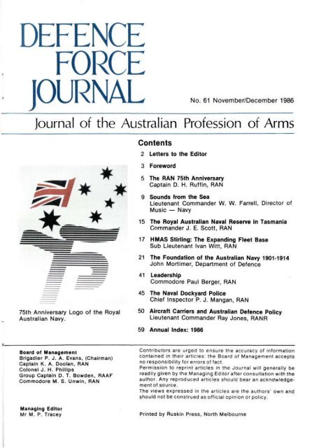 ISSUE 61 : Nov/Dec - 1986 - Australian Defence Force Journal