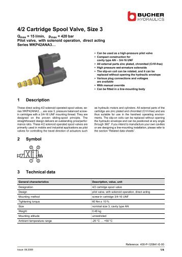 4/2 Cartridge Spool Valve, Size 3 - BUCHER HYDRAULICS