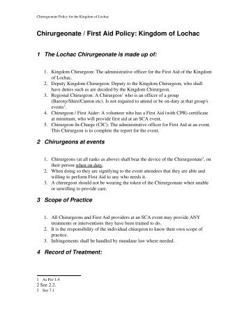 Chirurgeonate Policy for the Kingdom of Lochac