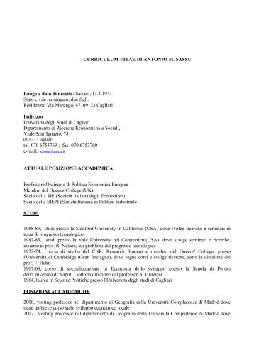 CURRICULUM VITAE DI ANTONIO M. SASSU Luogo e data di ...